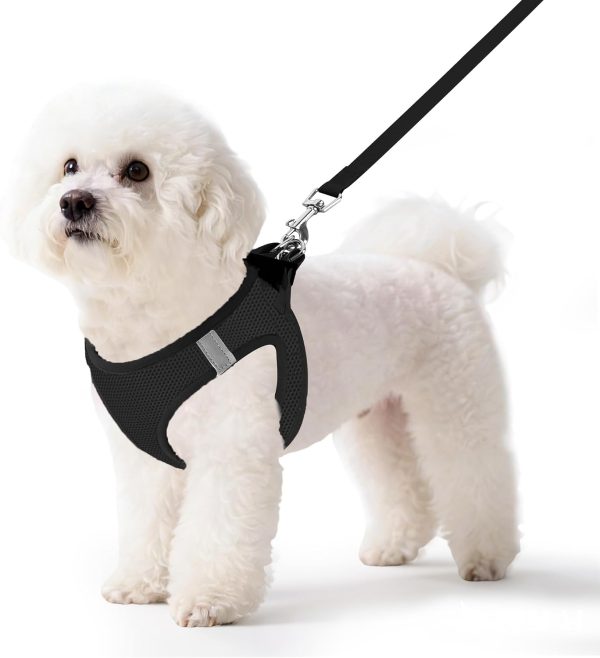 Pet Harness No Pull for Small Dogs and Cats, Adjustable Hook & Loop Fastener with Snap Buckle and Double D-Rings, 0.55FIT Breathable Mesh, Black, S