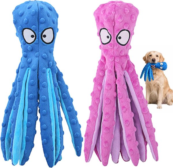 Squeaky Dog Toys - Octopus No Stuffing Crinkle Plush Large Dog Toys to Keep Them Busy, Interactive Puppy Teething Chewing Pet Supplies for Chewer, Small, Medium, Large Breeds, 2 Pack